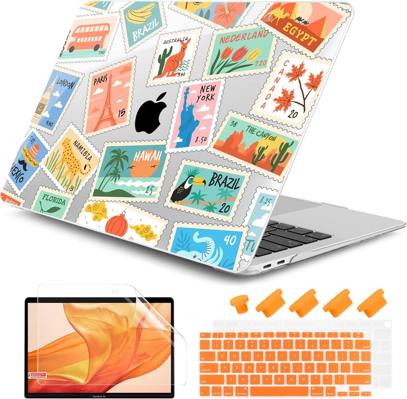 DONGKE for MacBook Air 13 Inch Case 2021-2018, Compatible with A2337 M1 A2179 A1932 Support Retina Display & Touch ID, Hard Shell Plastic Cover with Keyboard Skin - Post Stamps - Image 1